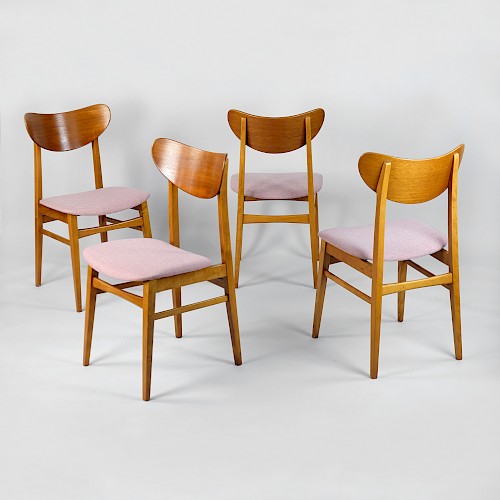Set of 4 Teak / Beech Dining Chairs